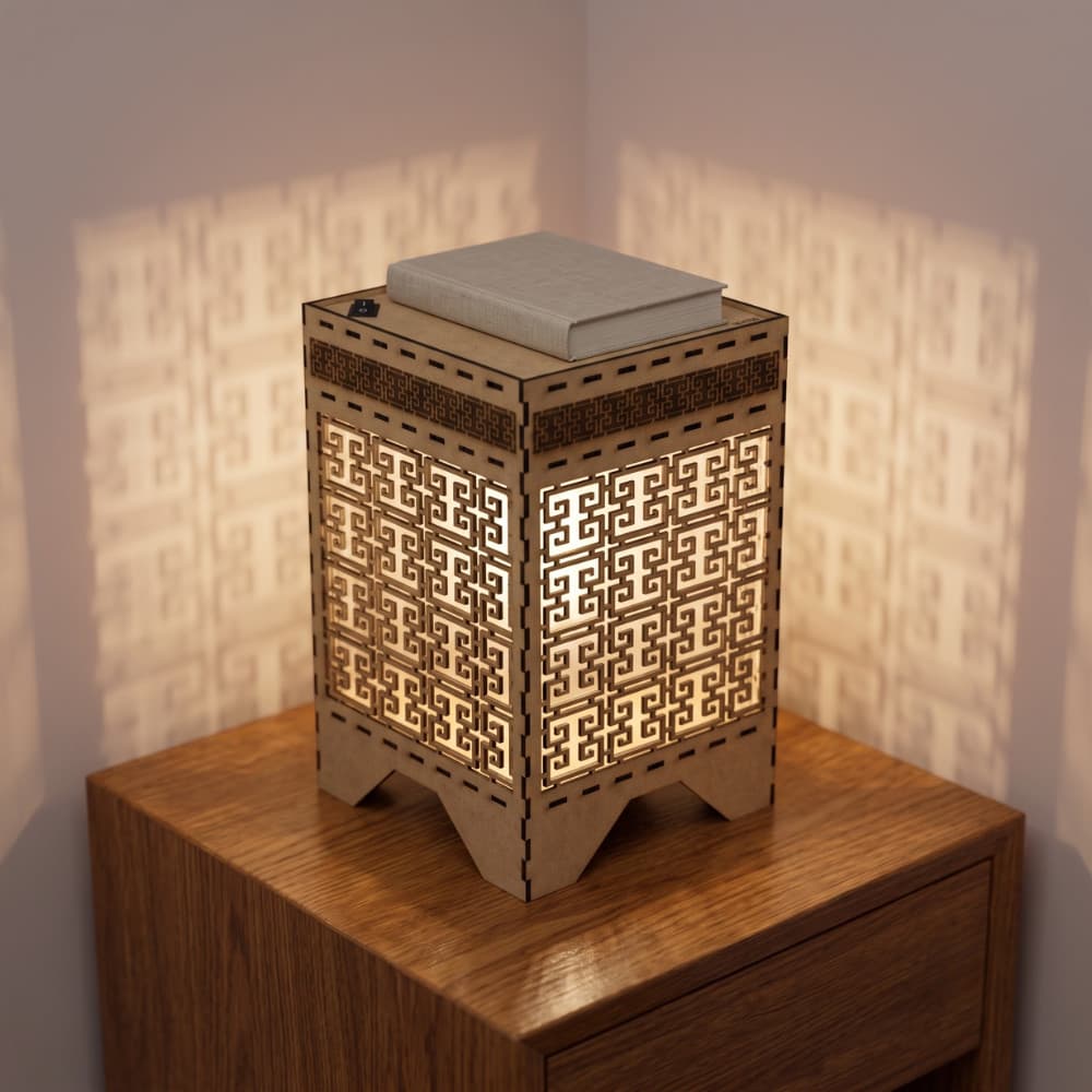 Luminária De Mesa Abajur Kyra Mdf Bivolt Moderno Quarto Sala com Apoio Para Livros Multifuncional