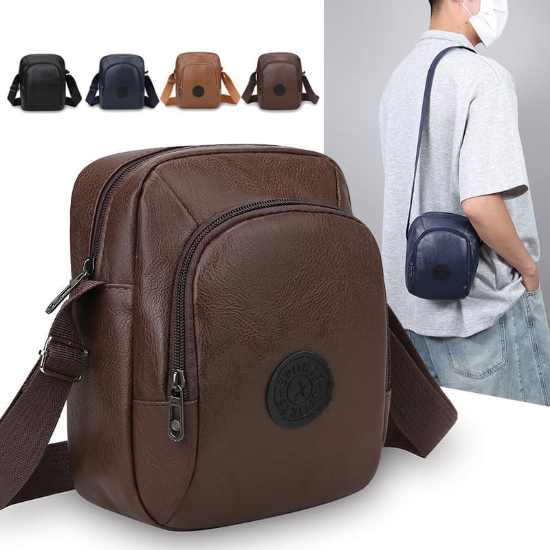 Bolsa mensageiro masculina de armazenamento multicamadas Vertical simples negócios All-Match bolsa de ombro couro macio