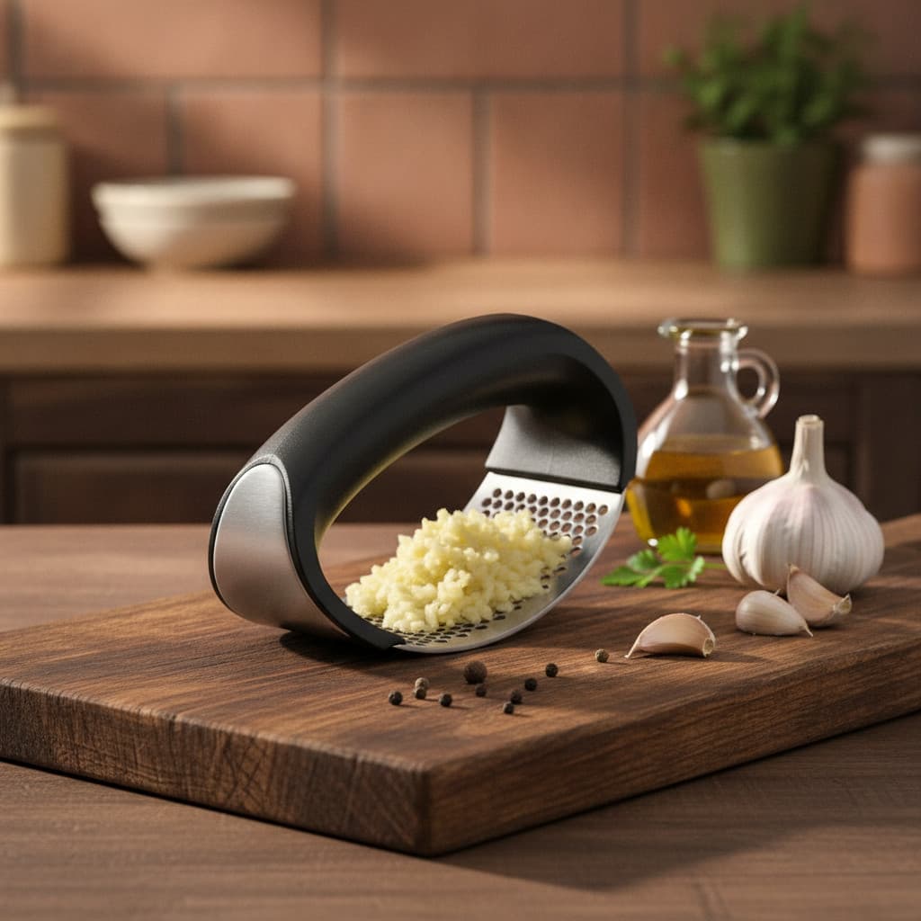 Prensa de Alho Manual Profissional em Aço Inox Premium Cozinha Ergonômica Sem Odor nas Mãos