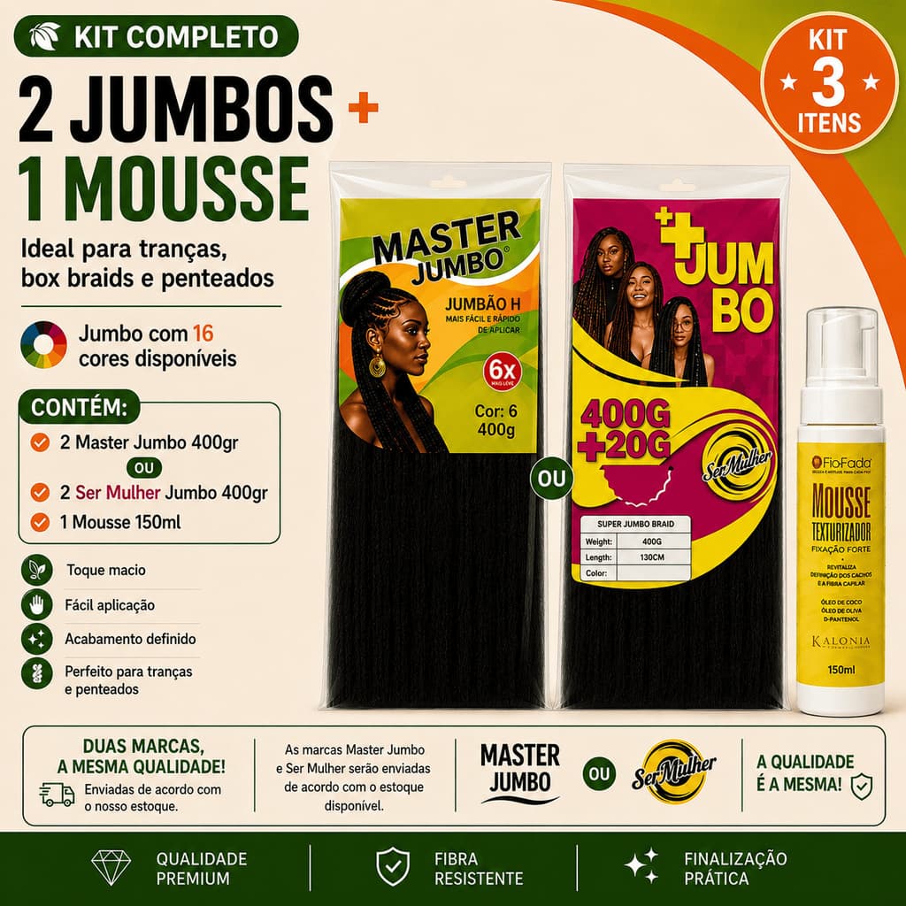 Kit 2 Jumbo Para Tranças Box Braid + Mousse Modelador 150ml
