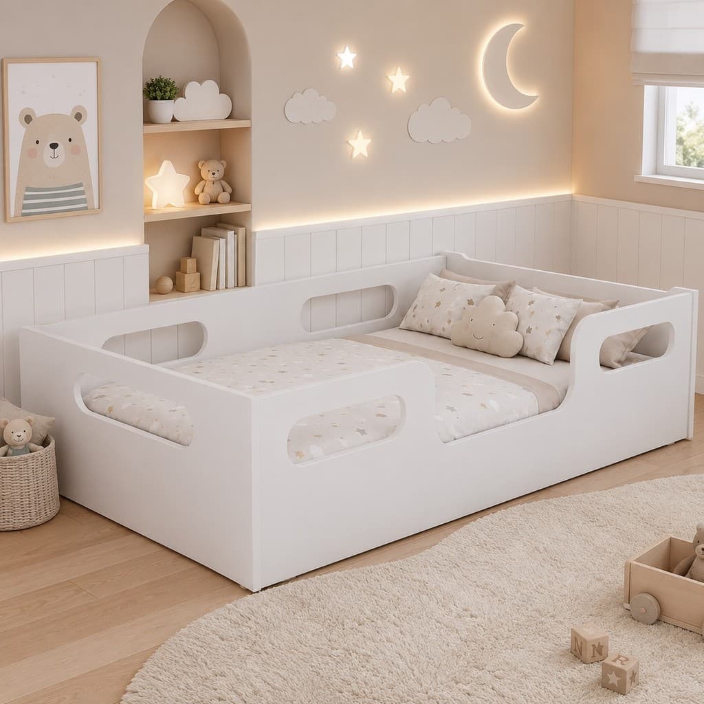 Cama Encanto Juvenil Grades Em MDF Para Quarto De Criança Segurança e Conforto Sem Colchão