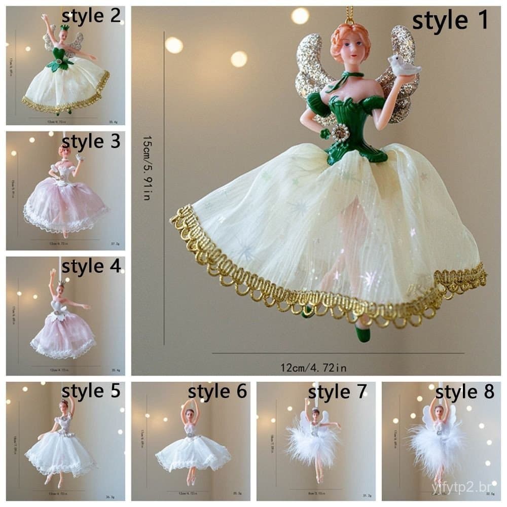 Ornamento de princesa bailarina, saia de tule fofa, pingente de menina de Natal, feito à mão.