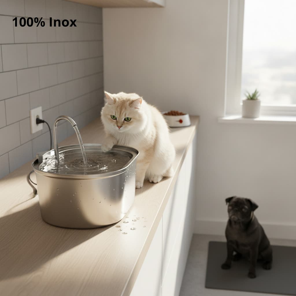 Fonte Bebedouro Automática Premium Aço Inox Silenciosa Bivolt para Gatos e Cães com Fio Higiêni