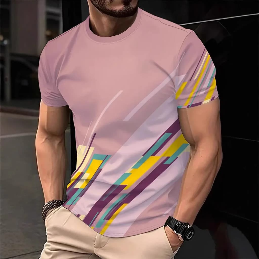 2026 Casual Listrado T Camisa Para Homens Manga Curta Topos Camisetas De Grandes Dimensões O-Pescoço Pulôver Rua Camisas