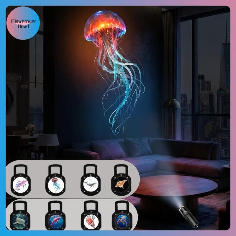 FLOWE LED USB Ocean Projector Lamp Com 8 Painéis De Vida Marinha Luz Noturna Decorativa De Teto BR