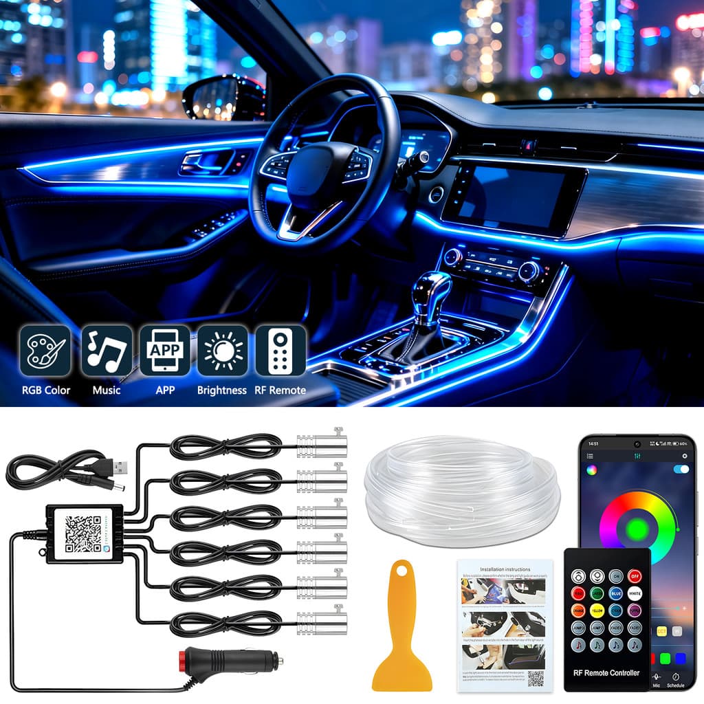 Neon 4/5/6In1 Iluminação Ambiente Interior Luzes De Tira LED Para Carro Com Fibra Óptica 16 Milhões De Cores Internas De