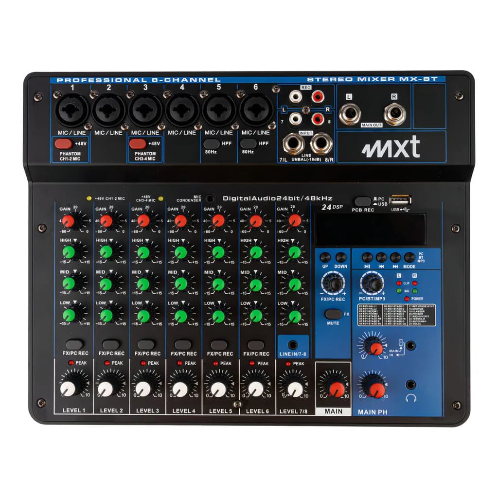 Mesa de Som Analógica Mxt Mx-8brts 8 Canais 24 Dsp Bluetooth