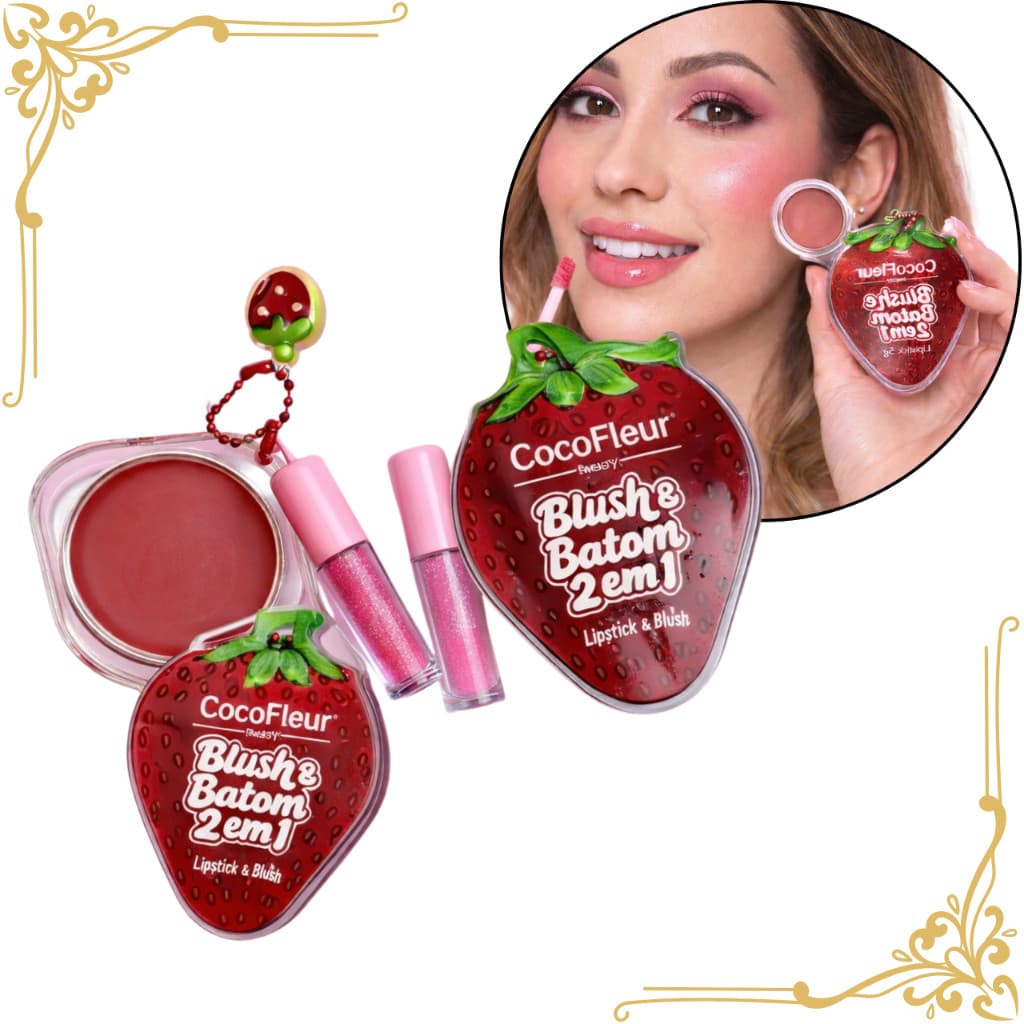 Blush e Batom 2 em 1 CocoFleur Morango | Blush Cremoso + Batom | 3g + 3g