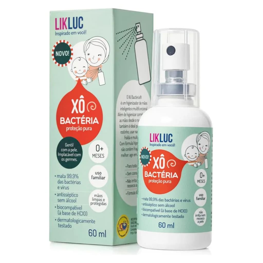 Spray Antisséptico Xô Bactéria Uso Familiar Sem Álcool 60ml Proteção Diária Limpeza Rápida e Eficiente