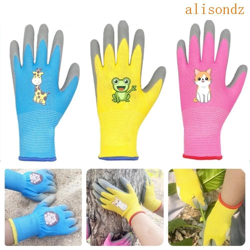 Luvas de Jardinagem Infantis ALISOND1, Luvas de Trabalho em Poliéster com Desenhos Animados, Portáteis e Duráveis, Adequ