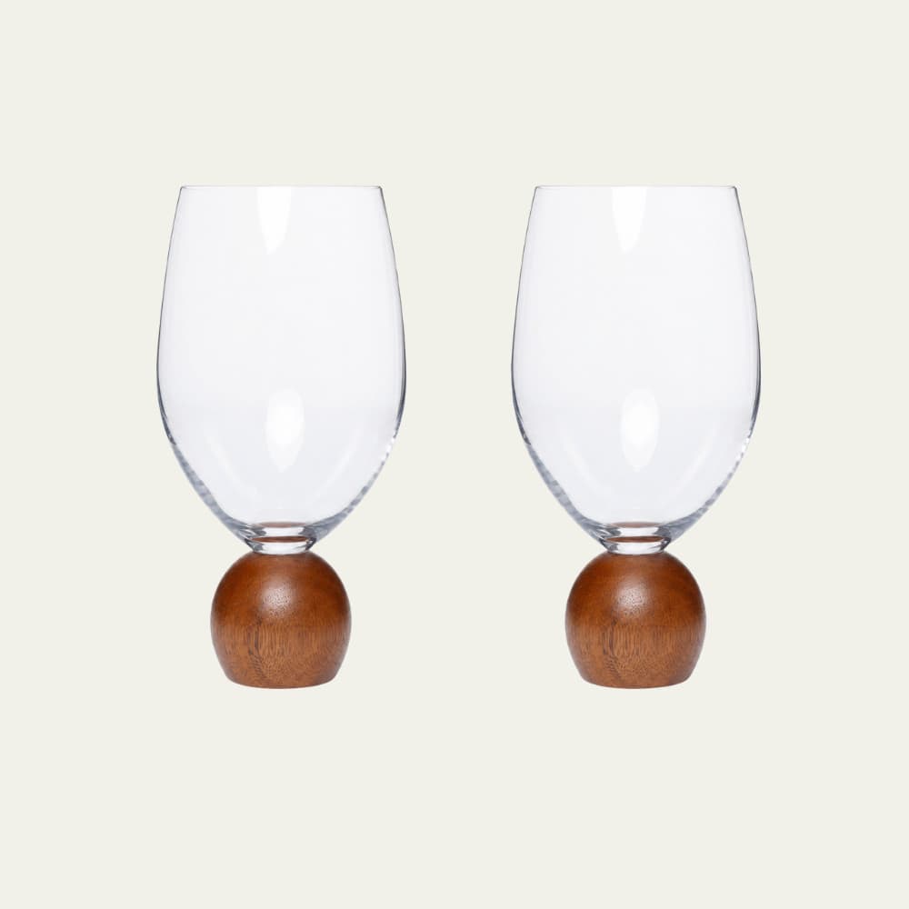 2 Taças para Vinho em Madeira Acácia e Cristal 520ml - Mart