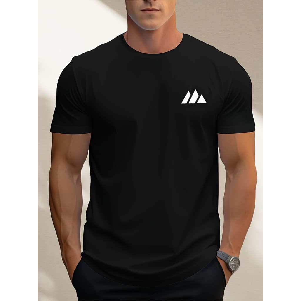 Camiseta Esportiva Casual Masculina, Estampa Gráfica, Manga Curta Gola Redonda, Lavável na Máquina