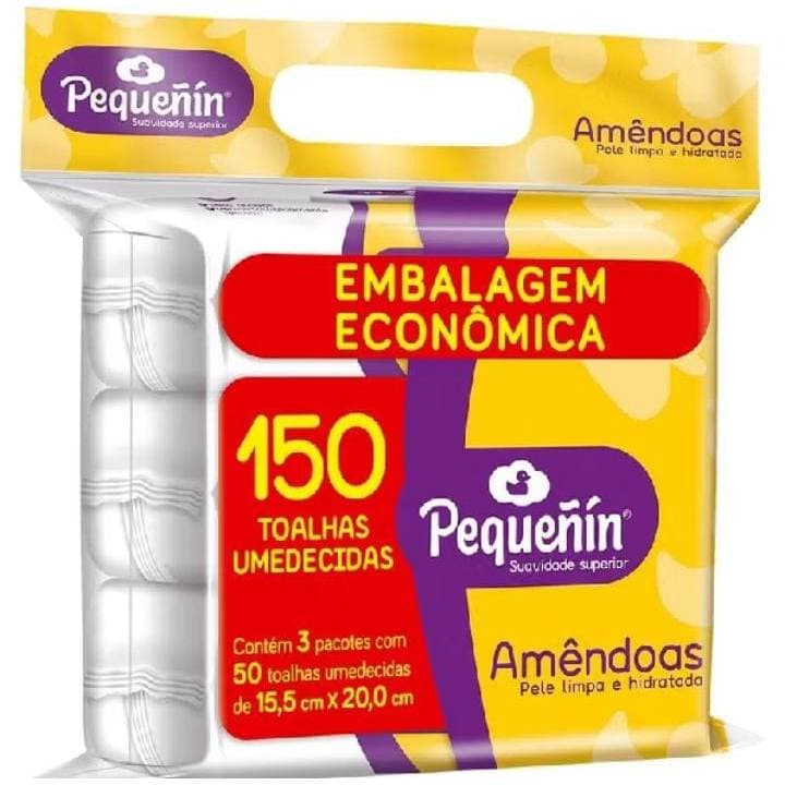 kit de lenço umedecido Pequenin amendoas 150 unidades