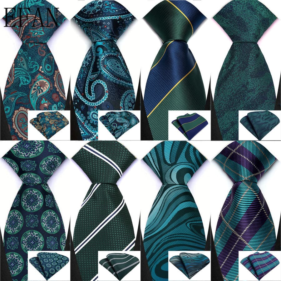 8CM Nova Gravata Verde Escuro Sensação De Seda Jacquard Tecido Moda Sólida Caju Listra Xadrez Pescoço Gravatas Bolso Qua