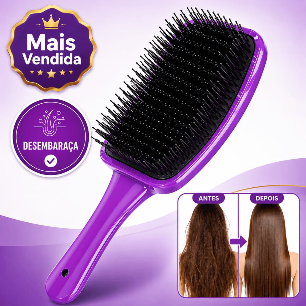 Escova Raquete Curva Massageadora Desembaraçadora Anti Frizz Para Todos os Tipos de Cabelo