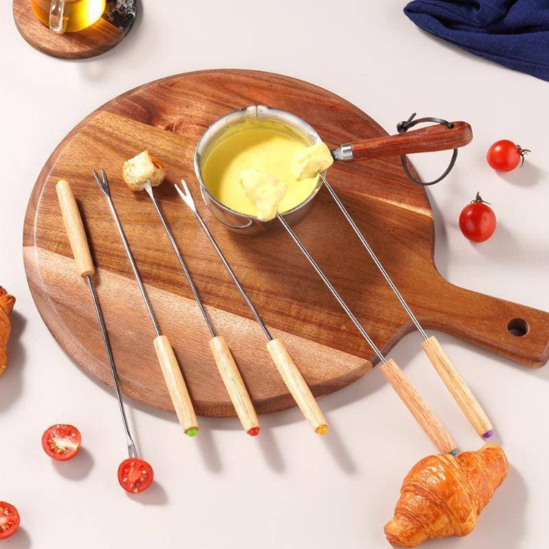 Conjunto de Garfos de Aço Inoxidável para Frutas e Queijos FG 6 Peças Mini Fondue de Sobremesa para Uso em Casa, Festas