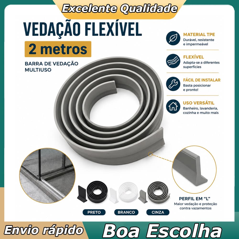 Barra de Vedação  T 2m para Borda de Pia, Bancada, Box, Piso Molhado e Frestas de Áreas Úmidas em Casa Fácil