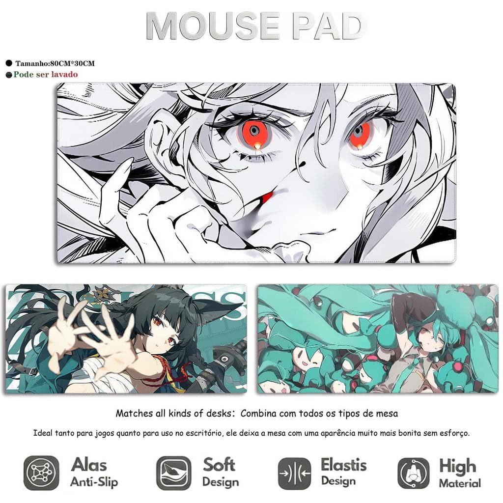 Mouse Pad Gamer Anime Estiloso Tapete de Mesa Antiderrapante com Borda Costurada Reforçada para Jogos e Escritório