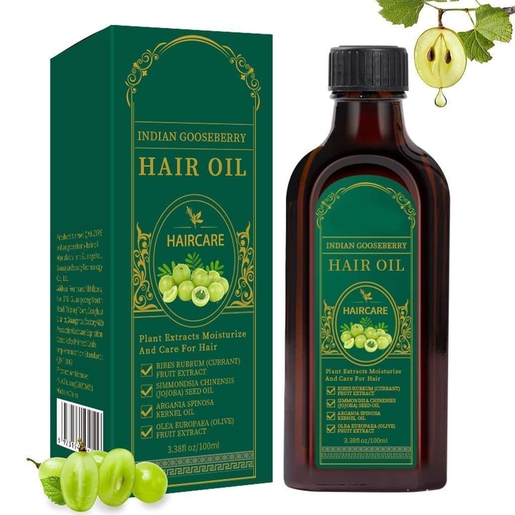 O óleo capilar de amla promove o crescimento do cabelo, o óleo capilar indiano é usado para aumentar o volume do cabelo,