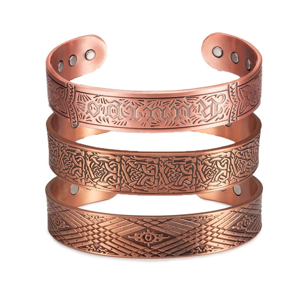 Pulseira Magnética de Cobre Puro para Homens Benefícios Energia Ajustável Vintage 15mm de Largura