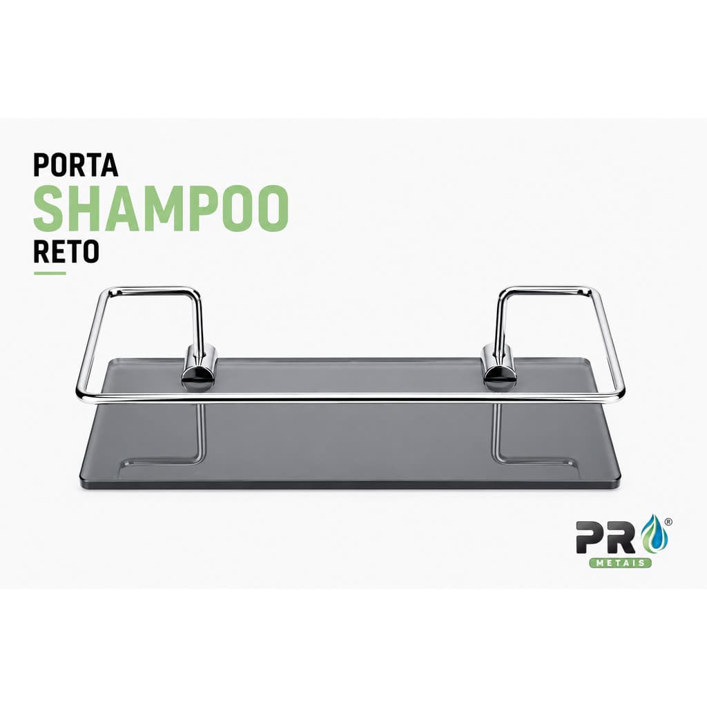 Porta Shampoo Para Banheiro Suporte De Vidro 6mm Fumê Reto Preto Com Cromado Anti Ferrugem