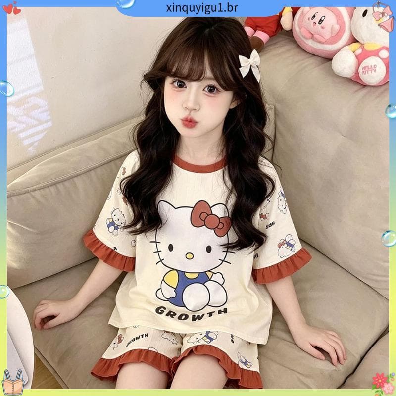 Bonito crianças meninas verão nuvens de manga curta bonito dos desenhos animados pijamas médio grande crianças Shorts ca