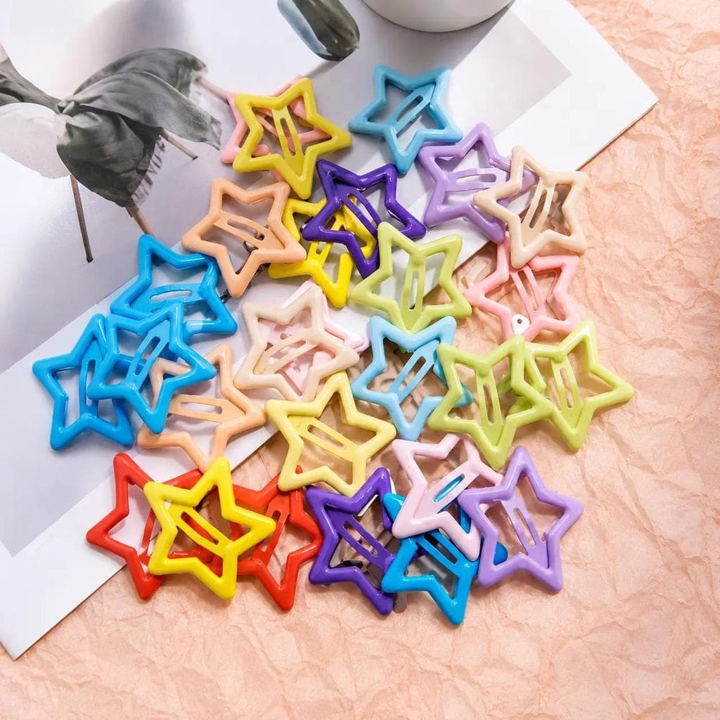 Kit 20/30/50 Clipe de Cabelo Estrela– Presilhas Coloridas Antiderrapantes/Grampo BB Fofo Para Meninas e Crianças