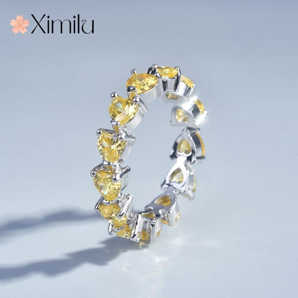 ♥ Original novo estilo em forma de coração amarelo diamante rosa anel de cristal requintado moda feminina jóias