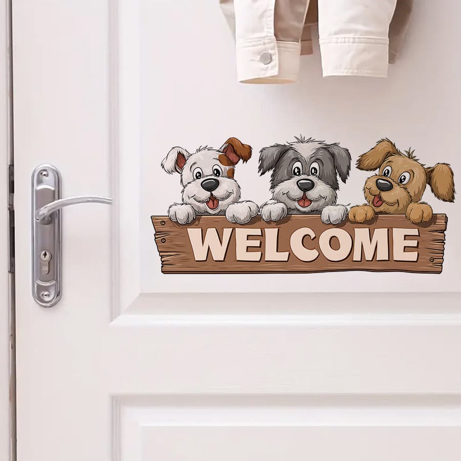 Adesivos de parede "Bem-vindo" Bem-vindo "Bem-vindo dos desenhos animados filhote de cachorro auto-adesivo adesivos de p