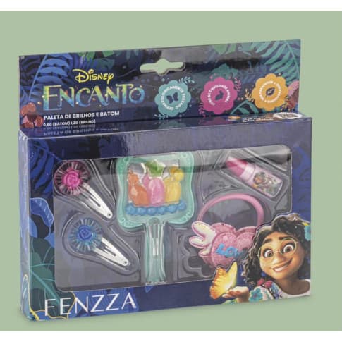 Kit Infantil Encanto Fenzza Paleta de Brilhos Presilha e Batom com Acessórios