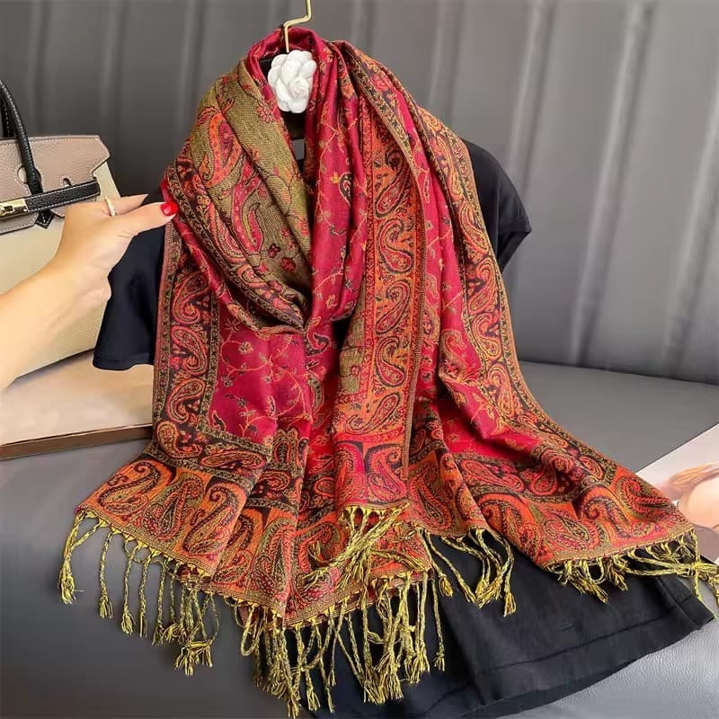 Xale de Caxemira Luxuoso para o Outono, Cachecol Quente Feminino, Cachecol de Inverno com Design Estampado, Cachecol de