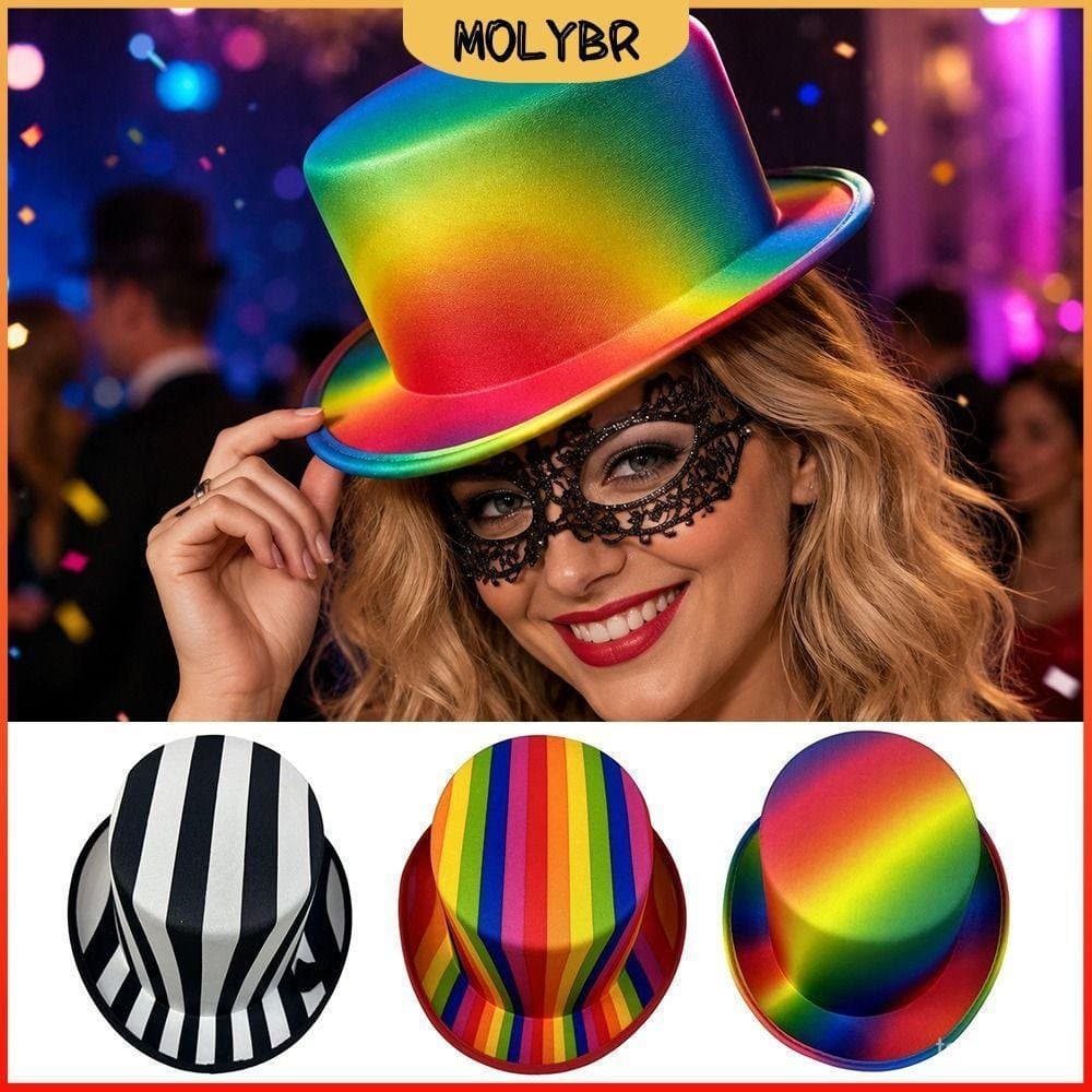 Chapéu Superior Rainbow MOLYBR, Chapéu de Fantasia Colorido, Mágico, Listrado e Leve para Festas