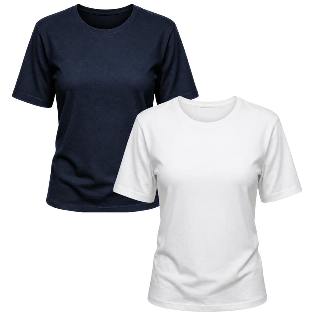 Kit C/ 2 Camiseta Feminina Básica Clássica Algodão Penteado Lisa Manga Curta