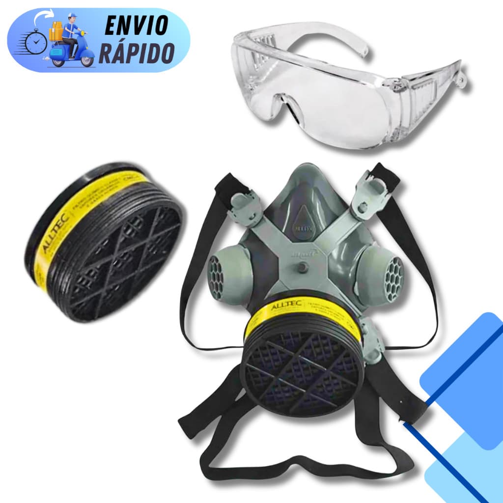 KIT RESPIRADOR 2001 COM OCULOS DE PROTEÇÃO E FILTRO QUÍMICO PARA PINTURAS RESINAS E PÓ PROTEÇÃO CA