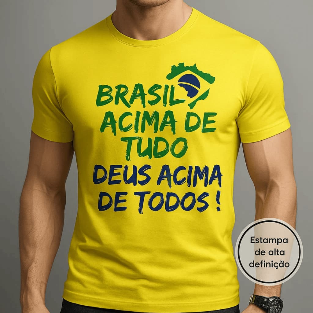 Camiseta Masculina  Brasil Acima De Tudo deus acima de todos