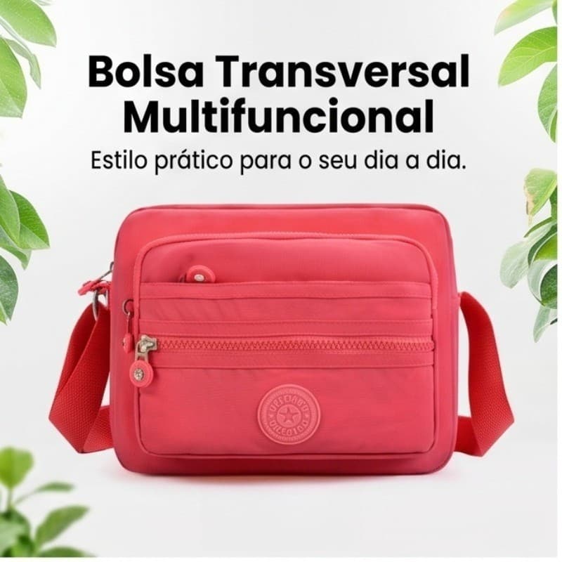 Bolsa Transversal Nylon Leve Impermeável, 5 Cores, Múltiplos Bolsos. Alça Ajustável. Ideal para Viagens e Dia a Dia.