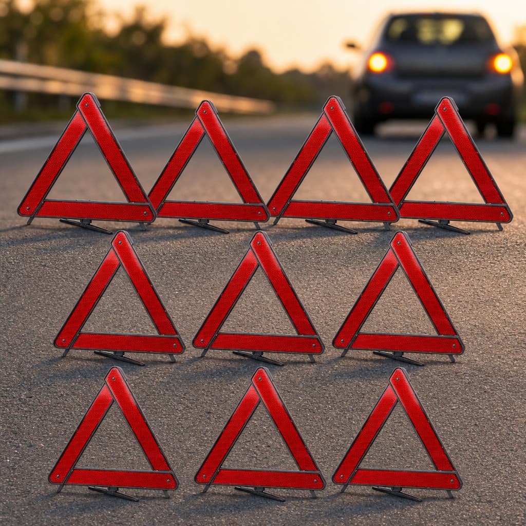 Kit 10 Triângulos De Sinalização Automotivo Preto 25cm Com Suporte