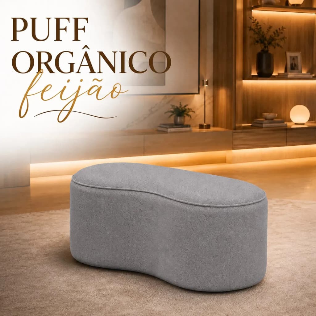 Puff Feijao Orgânico Bouclé 80x45  Premium Moderno Curvo Luxo Momentos Com A Familia Decoração