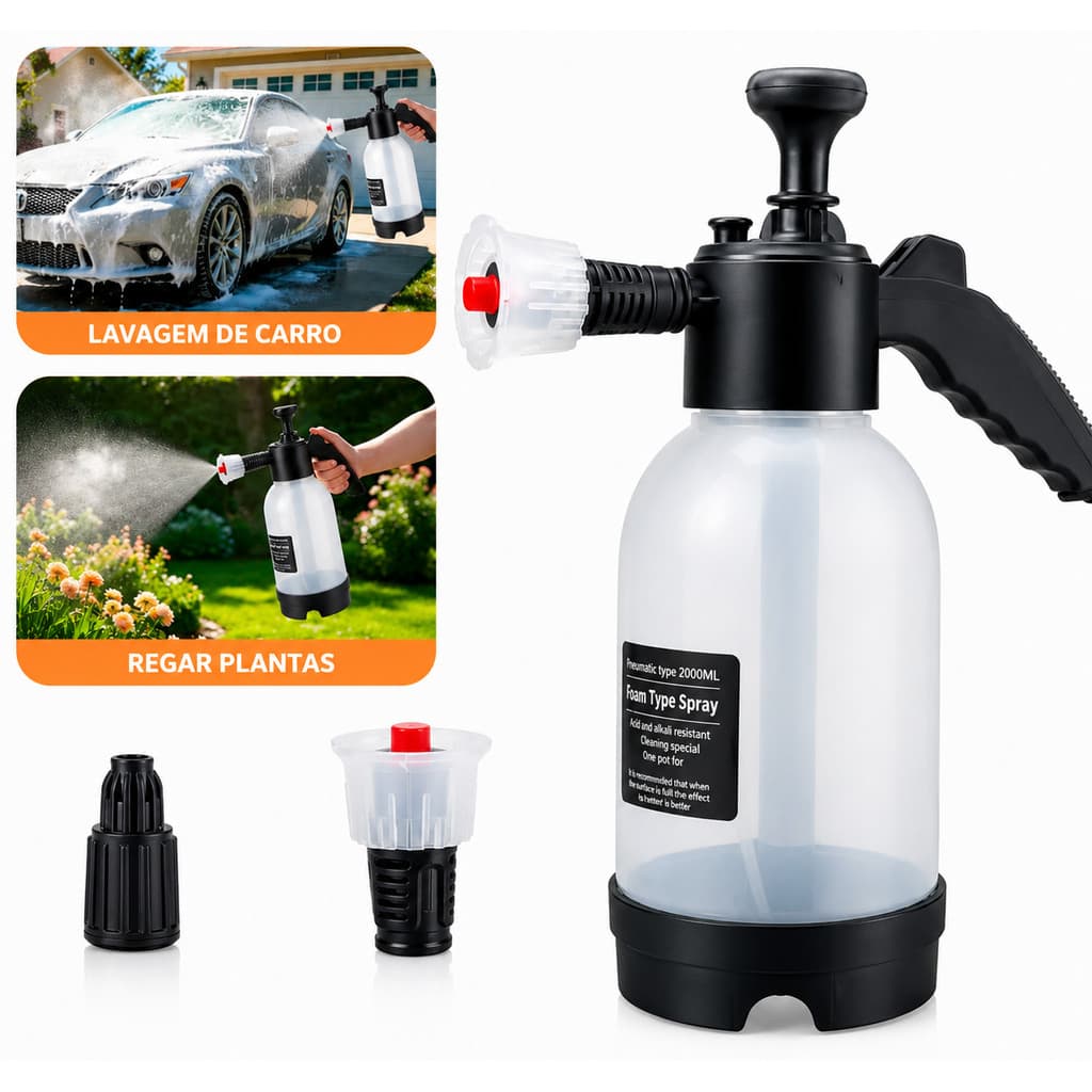 Pulverizador Manual de Espuma 2L Bico Regulável Lavagem Carro Jardim Banheiro Multiuso