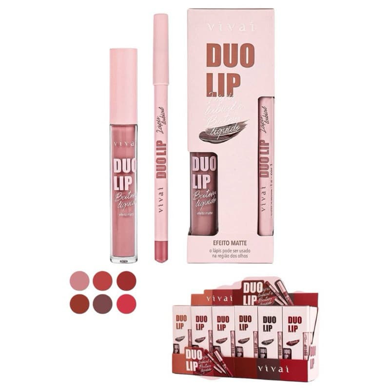 Kit 2 Pçs Lápis + Batom Líquido Duo Lip Vivai 3387.1.1