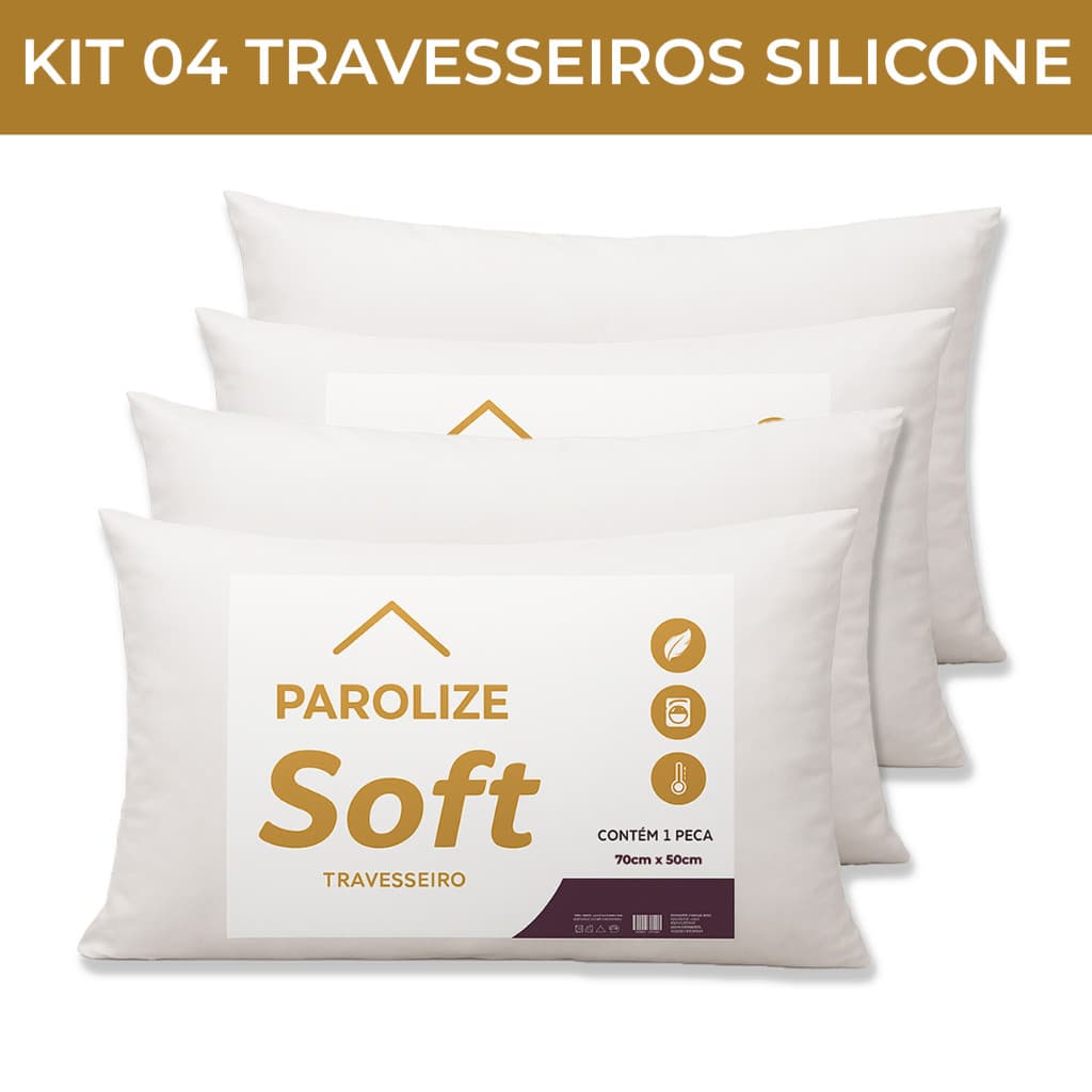Kit 04 e 02 Travesseiros Plumas de Ganso 70cm X 50cm Sintética Macio e Confortável