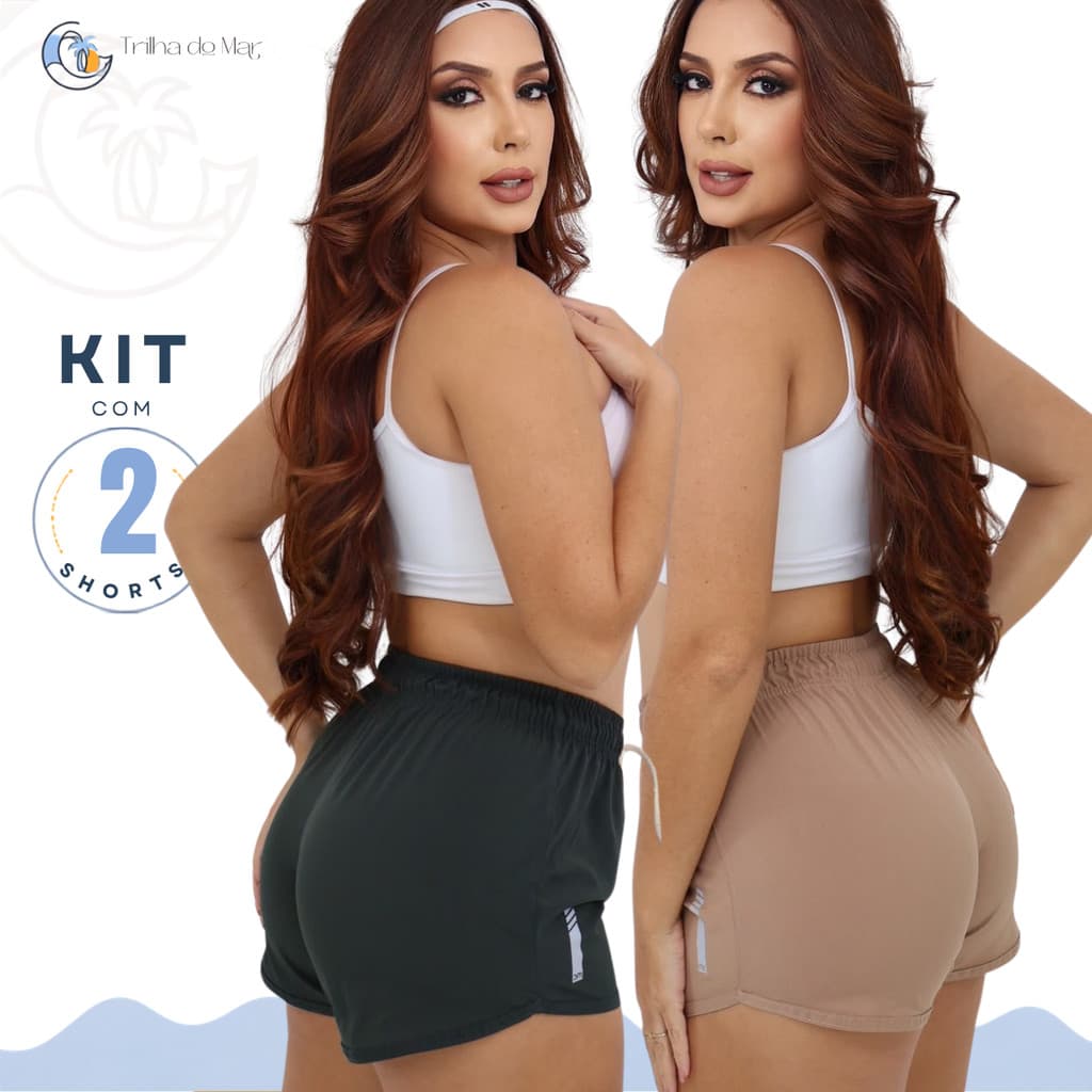 Kit 2 Short Feminino Tactel Elastano  Curtinho Academia Corrida Elastico Tactel Elastano Cardaço Esportes Bermuda