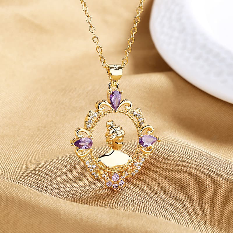 Luz de luxo roxo zircão rainha Avatar pingente Retro retrato francês colar