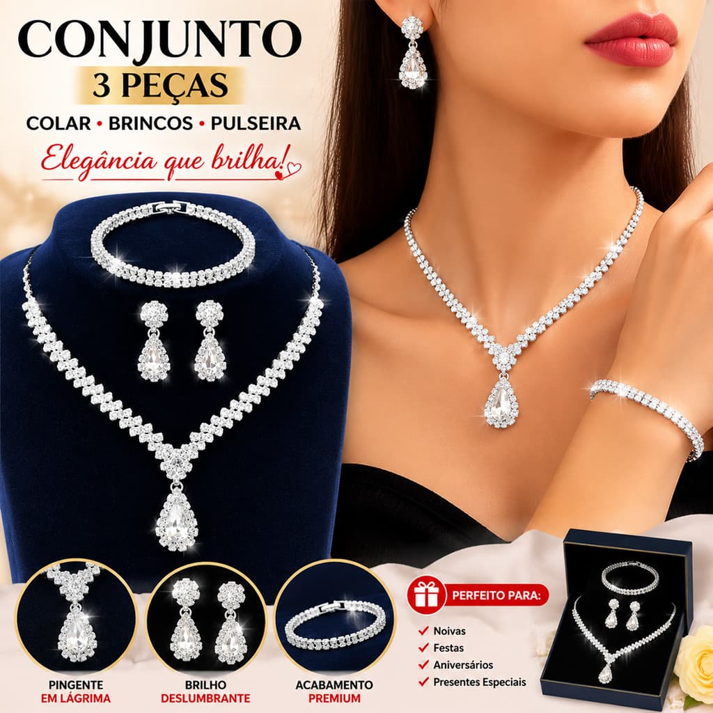 Conjunto De Joias De Cristal Em Forma De Lágrima Para Mulheres, Noiva E Festa De Casamento - Colar, Brincos E Pulseira