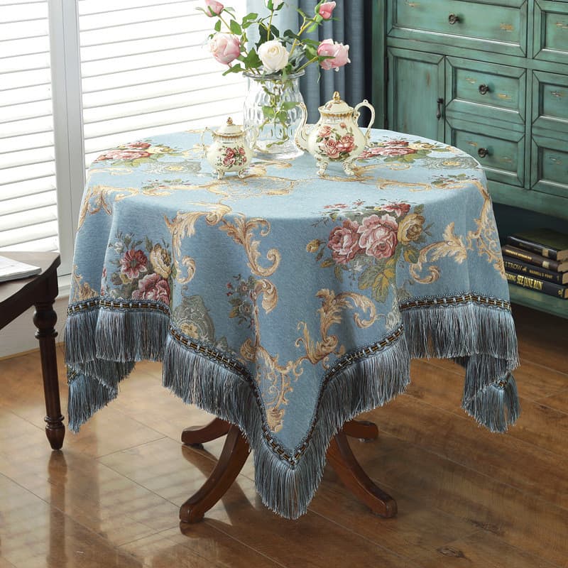 Toalha de mesa de Chenille luxuosa com luz europeia, estoque pronto, planta, flor, borla, renda, Anti-escaldante, isolam