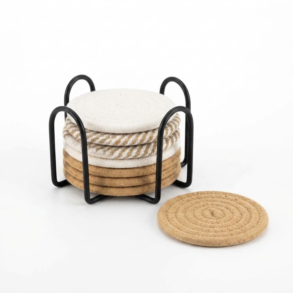 Kit Descanso de Copo Redondo Pires Xicara Crochê Tecido Bordado Mesa Posta Porta Copos Minimalista Delicado Sofisticado