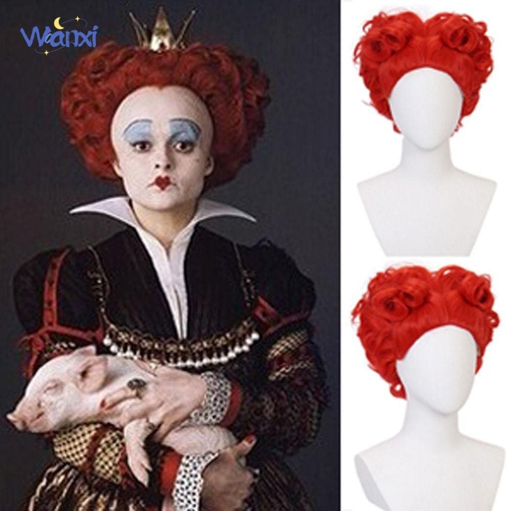 42741 Peruca Rainha de Copas WANXI, Cosplay Fofo Vermelho para Halloween, Fantasia de Alice no País das Maravilhas 05471