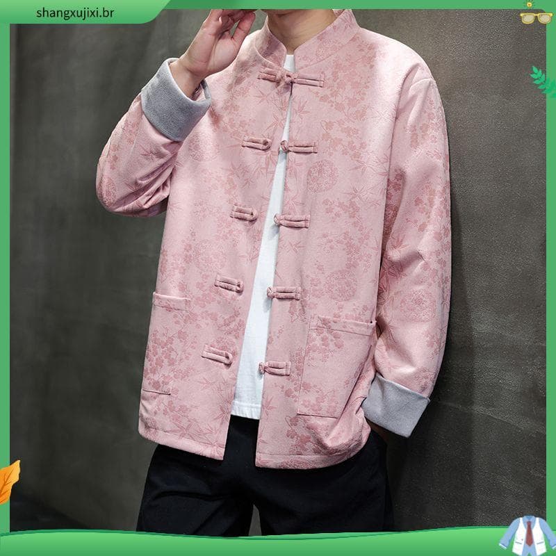 Primavera outono novo estilo estilo chinês Tang terno novo estilo chinês fivela nacional na moda jaqueta masculina terno