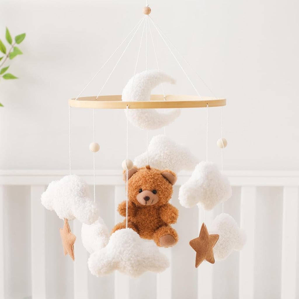 fazer um Móbile para Berço Urso Nuvem, Móbile Artesanal de Pelúcia para Berço, Brinquedo Neutro em Termos de Gêner