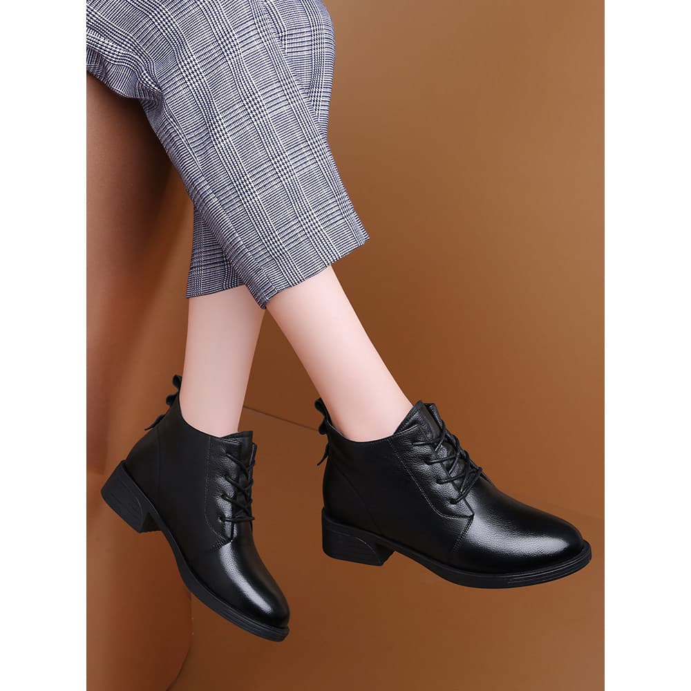 Fugui Bird Couro Genuíno Low-Top Martin Botas Sapatos Femininos Sola Macia 2026 Novo Estilo Primavera Outono Mãe Sapatos